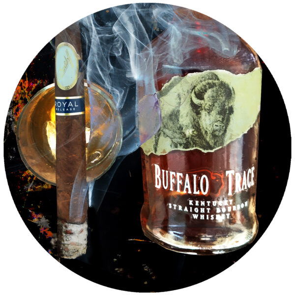 Davidoff Royal and Buffalo Trace Bourbon 4 inch round decal
