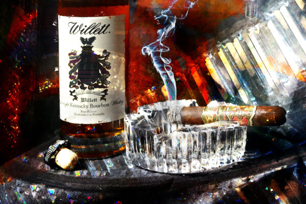 Arturo Fuente Opus X cigar with Willett Bourbon Art