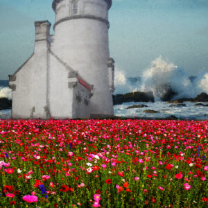 Coastal Wildflower Lighthouse Painting