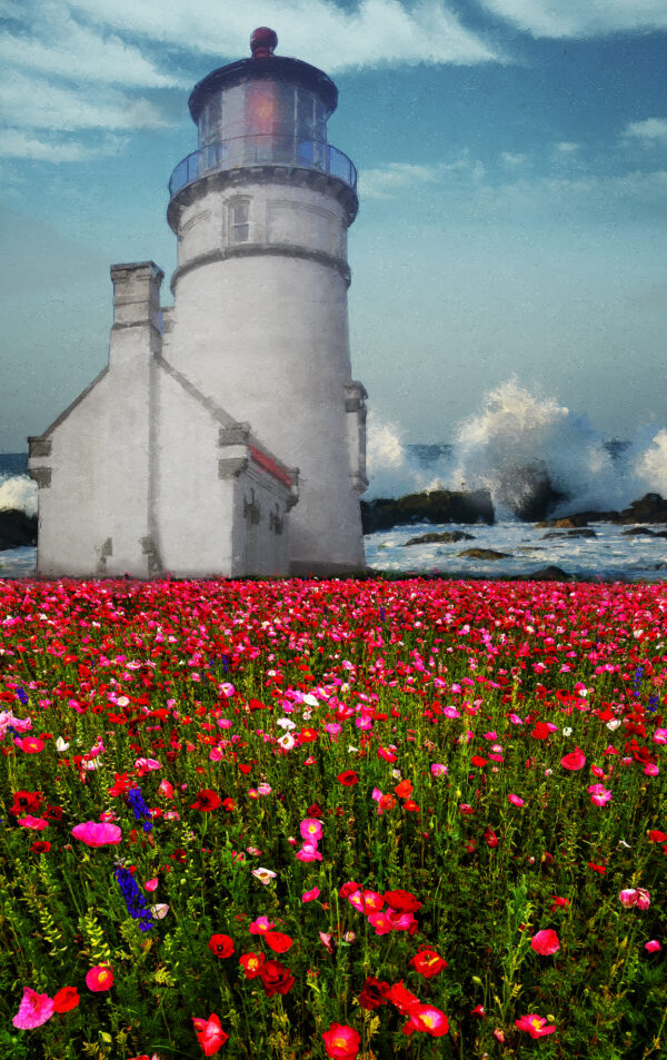 Coastal Wildflower Lighthouse Painting