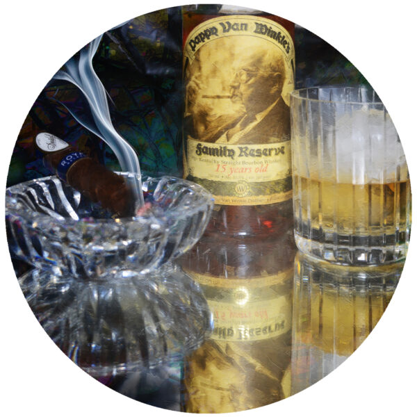 Davidoff Royal Cigar and 15 Year pappy Van Winkle Bourbon Art