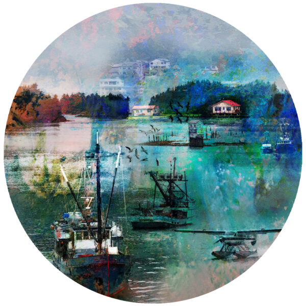 Juneau Alaska with Fishing Boats and Seaplane Art