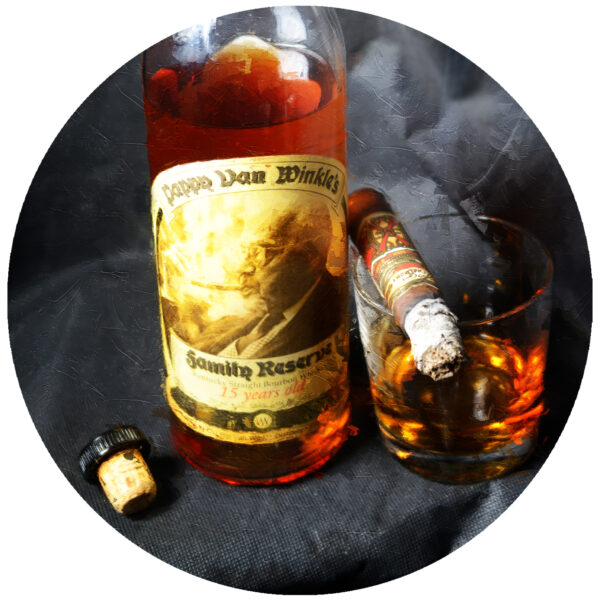 Fuente Opus X Cigar With 15 Year Pappy Bourbon Art