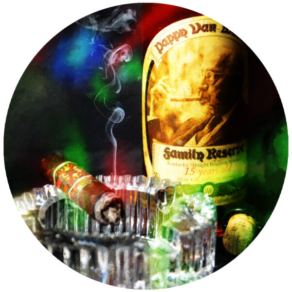 Fuente Opus X and 15 Year Pappy Bourbon Art