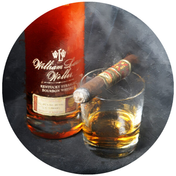Weller Bourbon and Fuente Opus X Cigar Art
