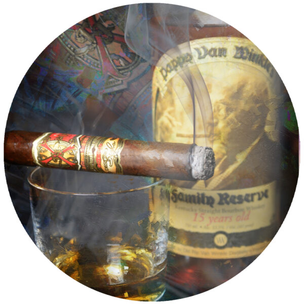 Fuente Opus X Cigar and 15 Year Pappy Van Winkle Bourbon Art