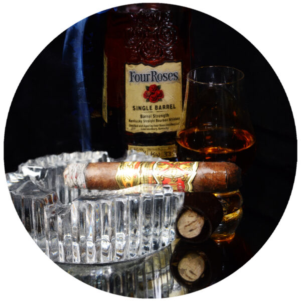 Four Roses Single Barrel Bourbon and Fuente Opus X Cigar Art