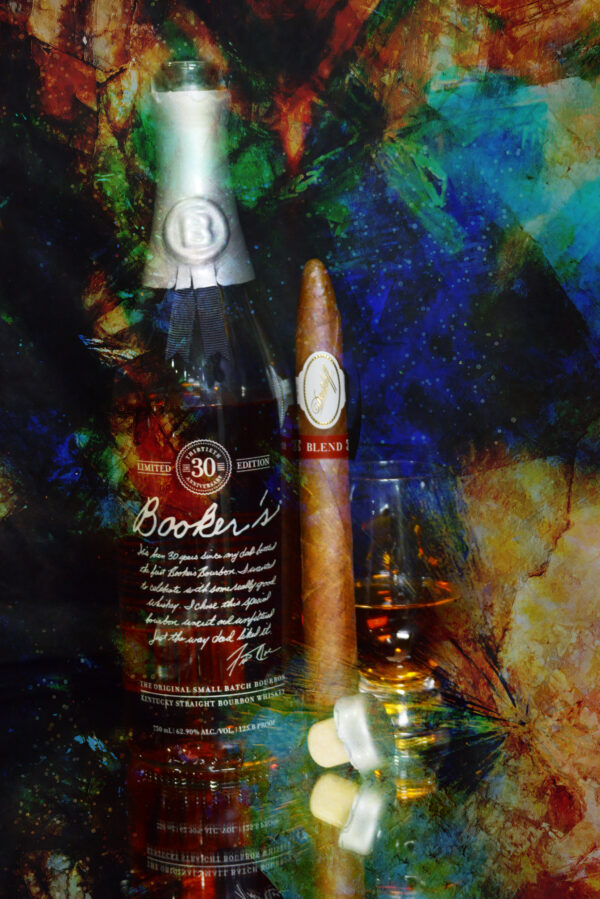 Davidoff Blend Cigar and Bookers Bourbon Art
