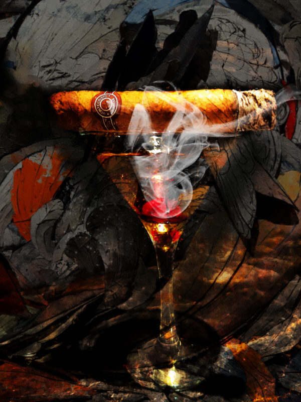 Manhattan Cocktail with Montecristo Cuban Cigar Art