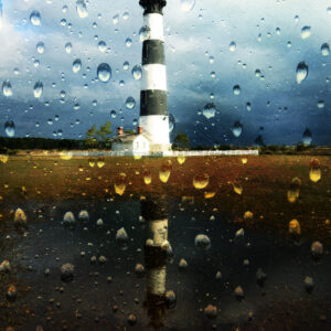OBX Bodie Island Lighthouse In The Rain Art