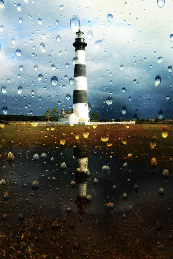 OBX Bodie Island Lighthouse In The Rain Art
