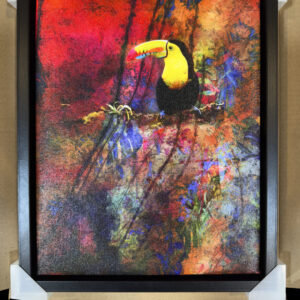 Jungle Love Toucan Art Mounted Canvas in a Black Floating Frame