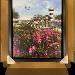HHI Harbour Town Lighthouse Azaleas In Full Bloom Fine Art 11 x 14 Floating Framed