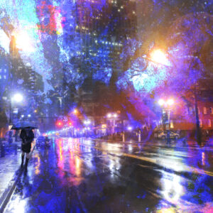 City Walk Blue Neon Charlotte Fine Art