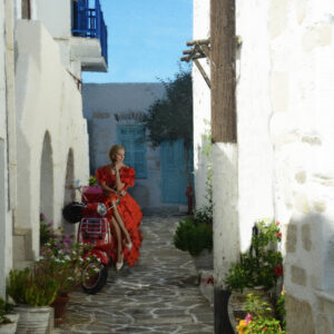 Red Dress Red Bike Greece Fine Art