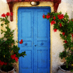 The Flowering Blue Door Of Rhodes Greece Fine Art