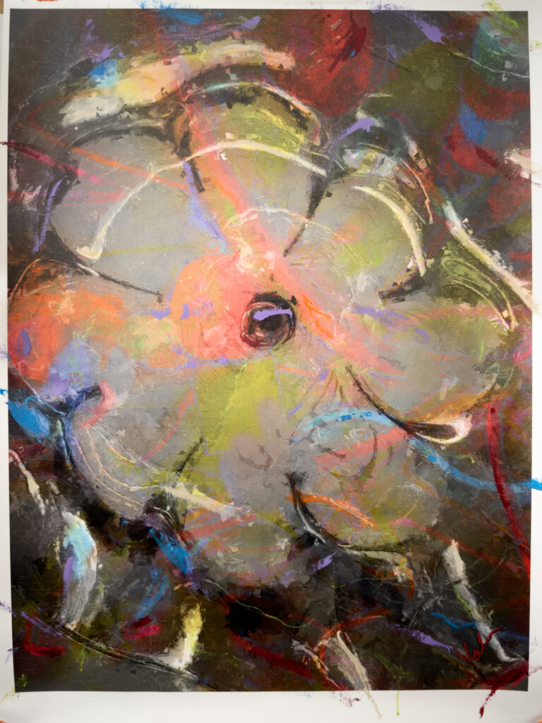 Flower Power 39 x 29 overpainted signed canvas