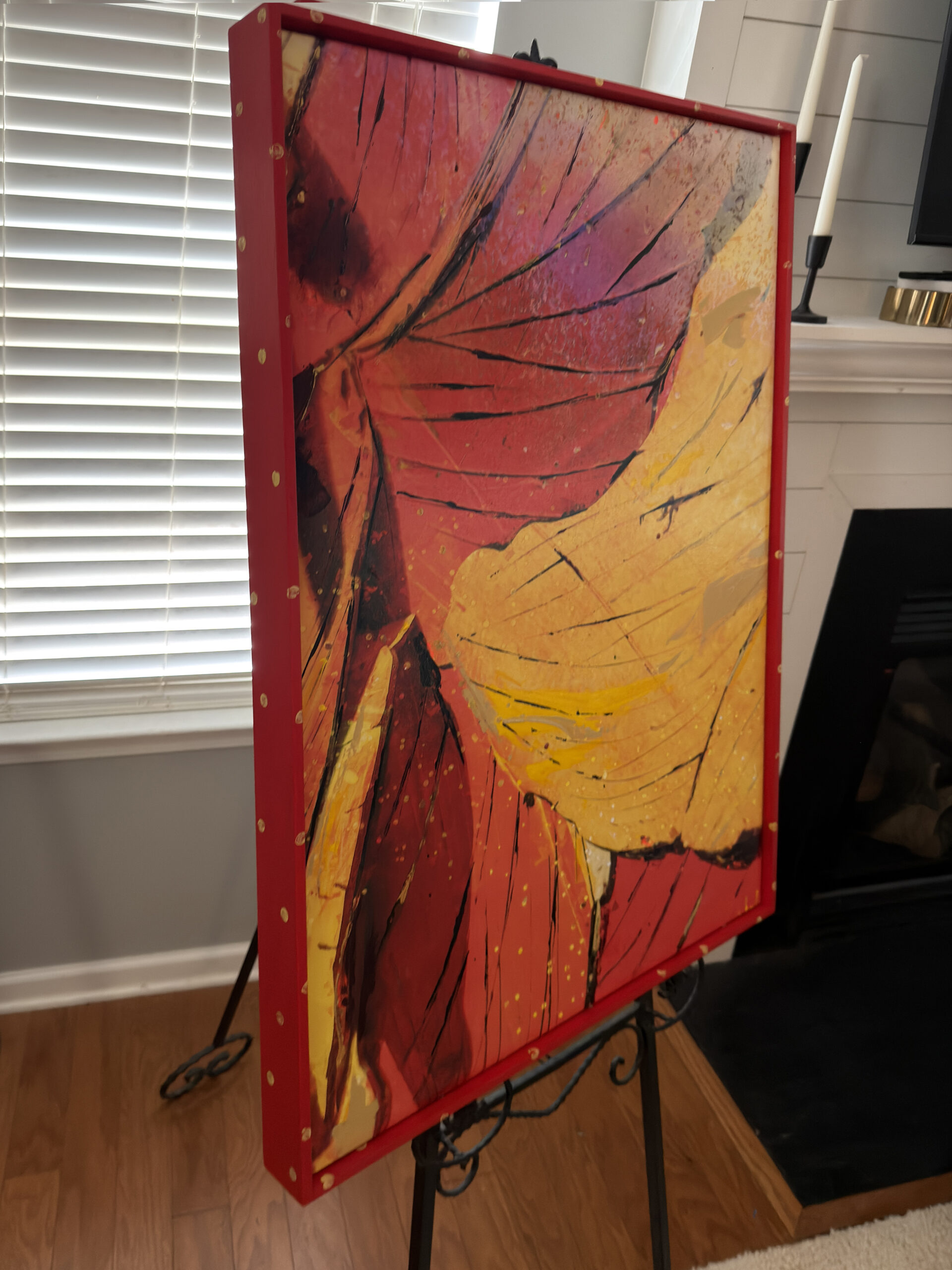 heart of the earth abstract signed canvas in a floating frame side view