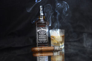 montecristo cigar and jack daniels art