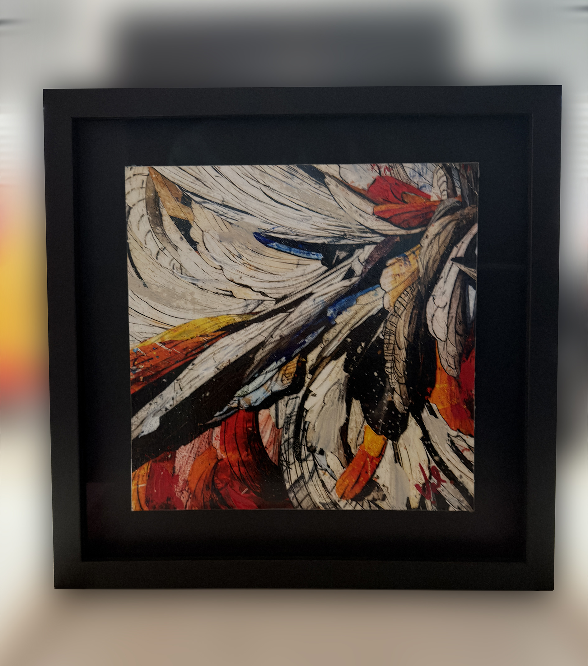 New Earth signed abstract canvas Boxed in glass