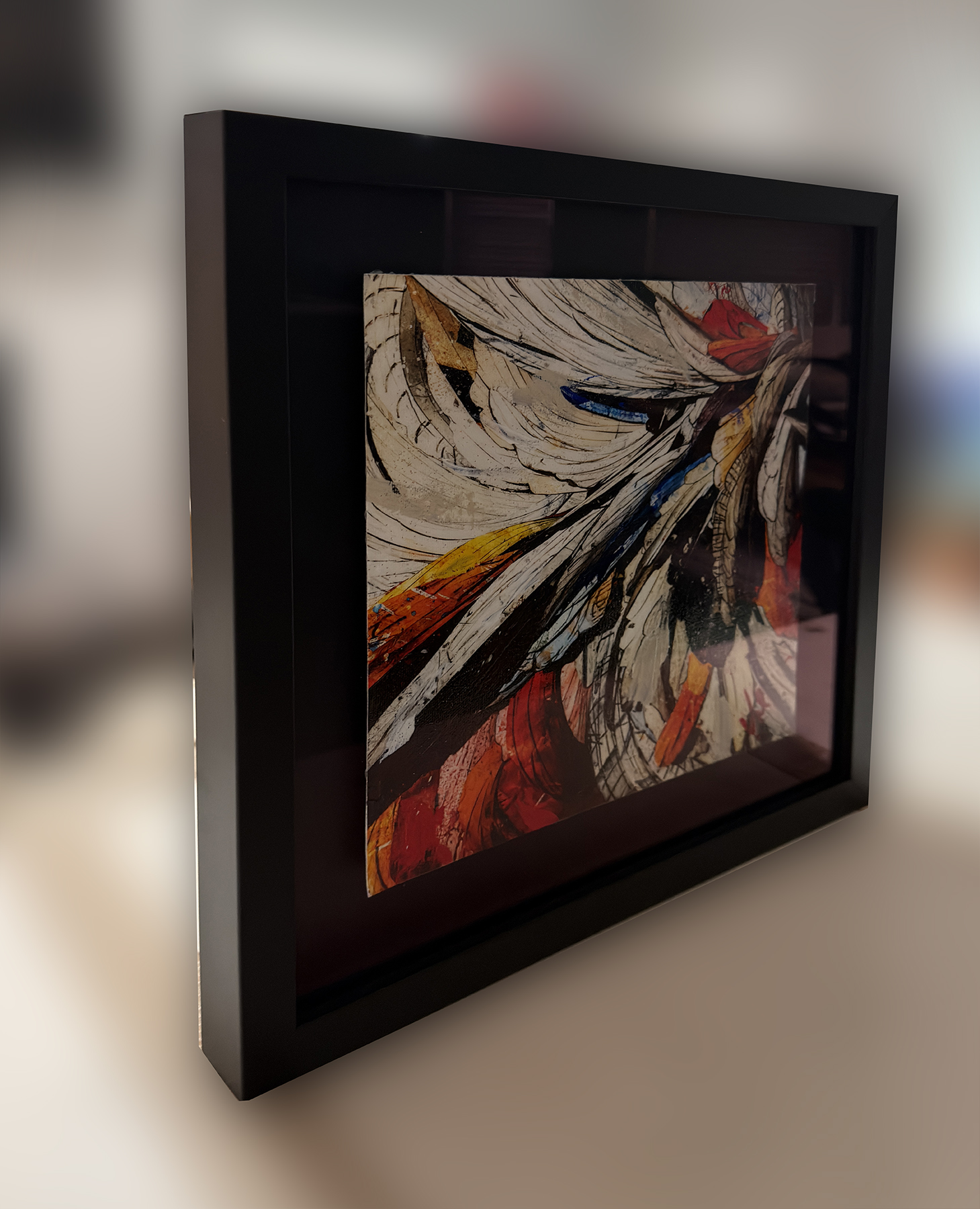 New Earth signed abstract canvas Boxed in glass