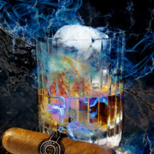 Montecristo Habana Cigar and Bourbon Whiskey On Ice Fine Art