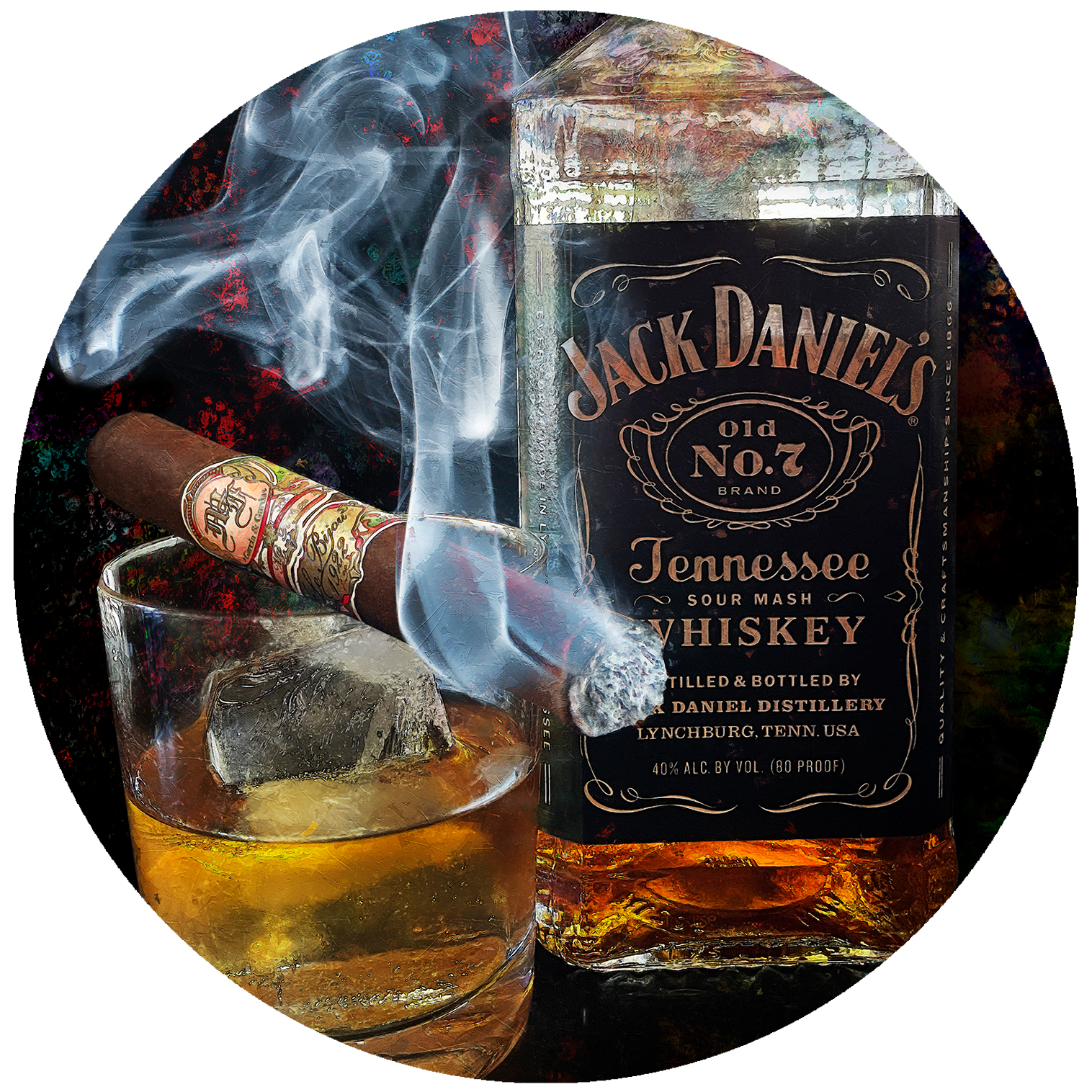 Our Fathers Cigar Painting with Jack Daniel's Old Number 7