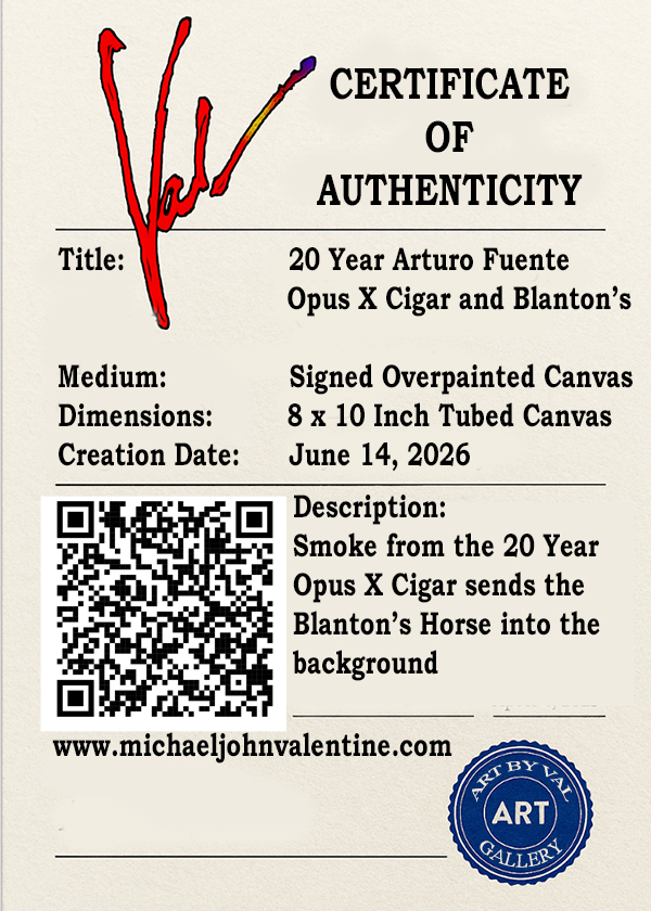 20 year opus x with Blanton's horse in the smoke painting