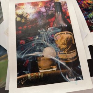 12 x 8 signed canvas with 15 year pappy van winkle's and fuente opus x cigar art
