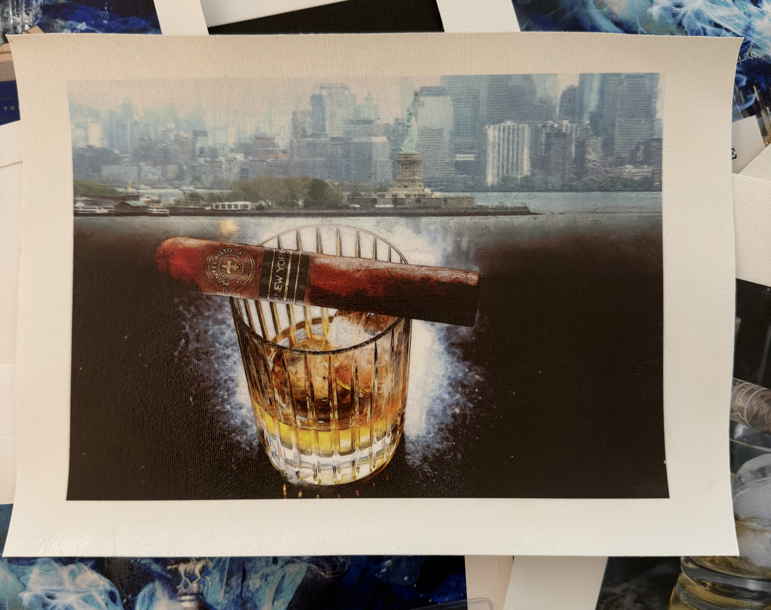Montecristo New York City Cigar Canvas On the rocks signed fine art