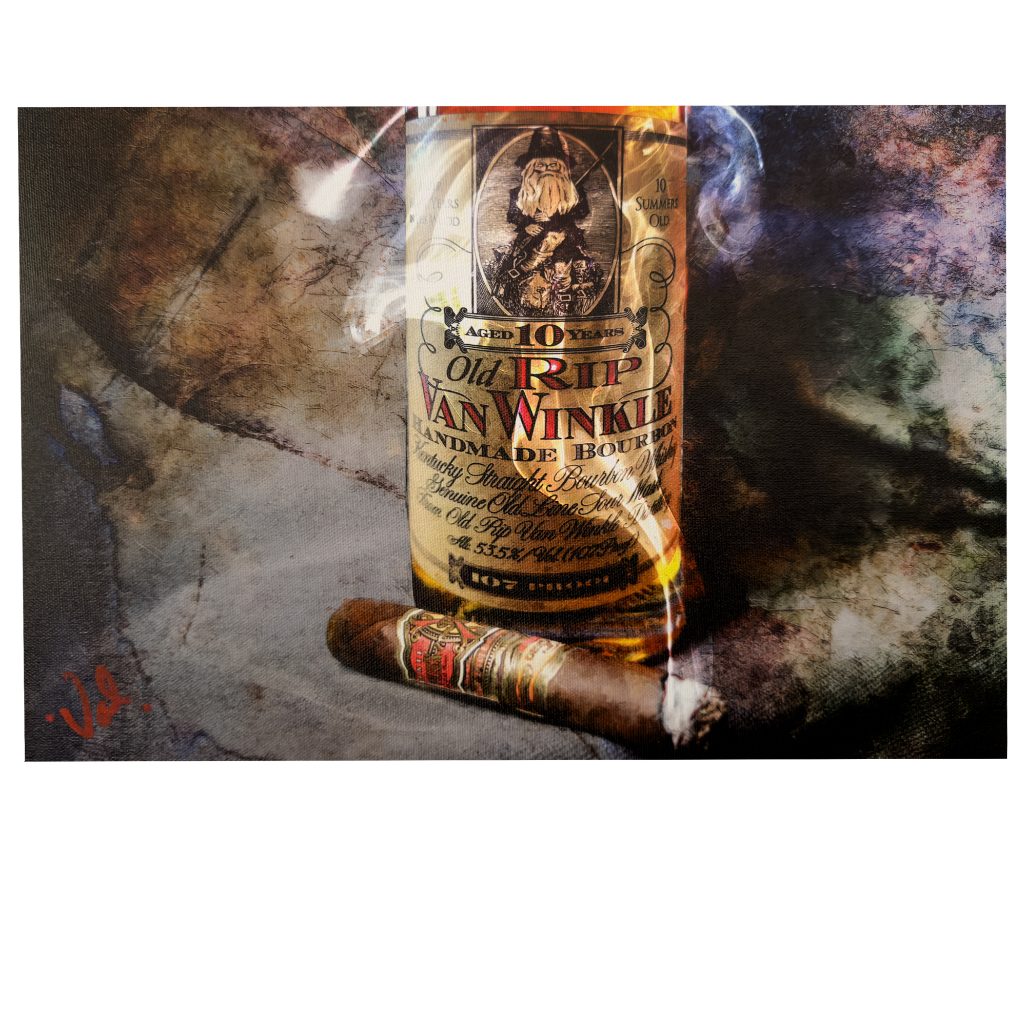 Opus X Cigar and Pappy Signed Canvas Fine Art