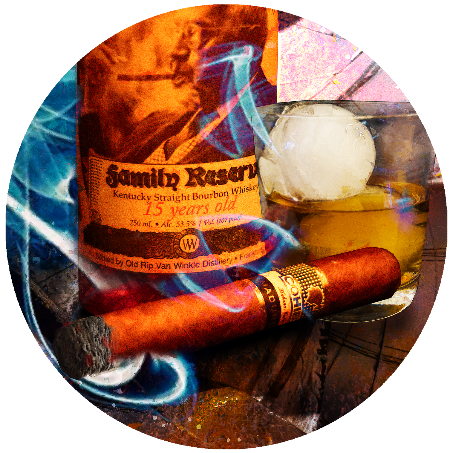 Maduro Cohiba Cigar with 15 Year Pappy Van Winkle Bourbon Fine Art