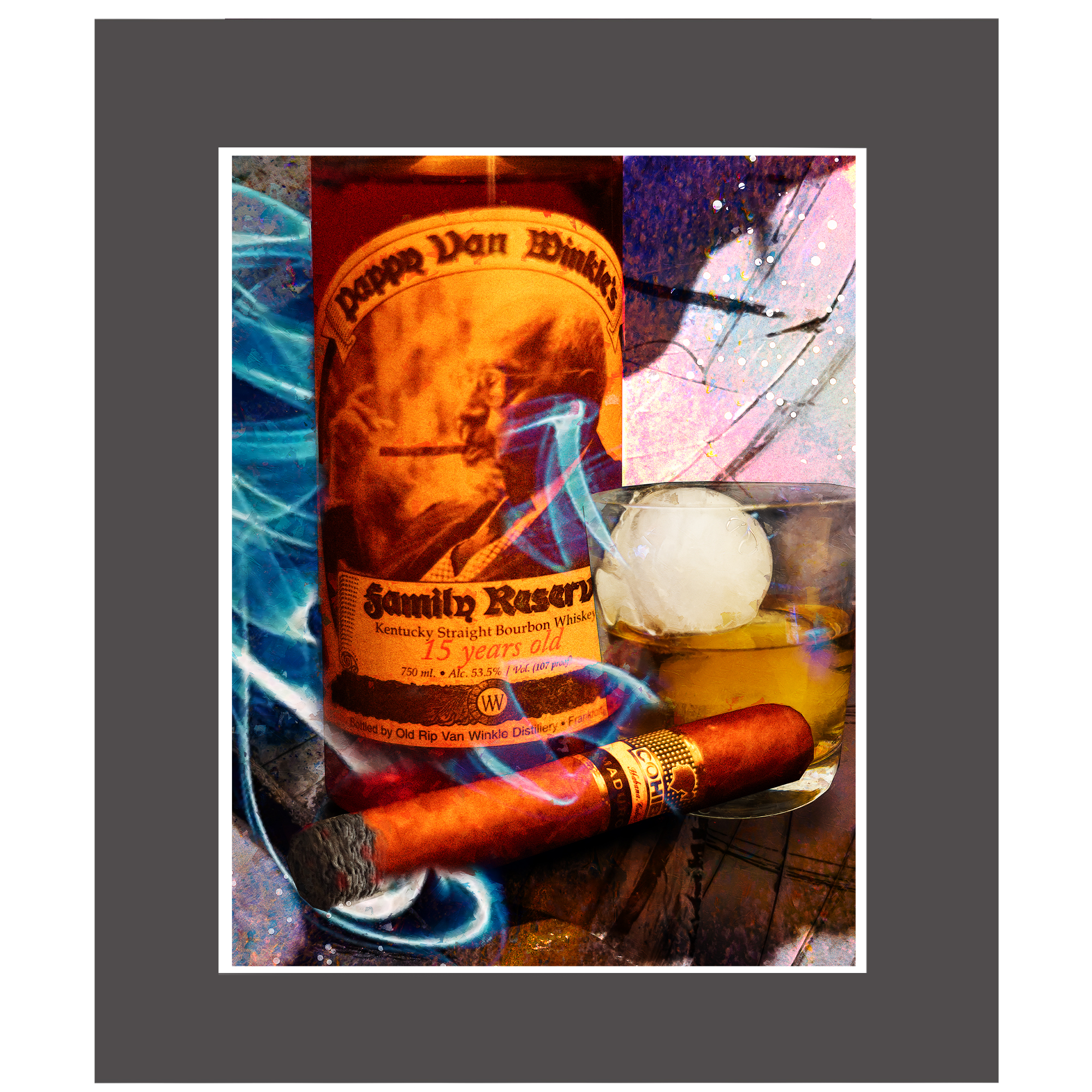 Maduro Cohiba Cigar with 15 Year Pappy Van Winkle Bourbon Fine Art